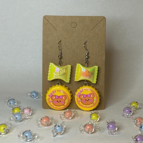 Yellow Bottle Cap Earrings - $10