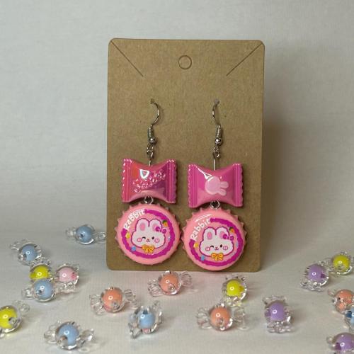 Pink Bottle Cap Earrings - $10