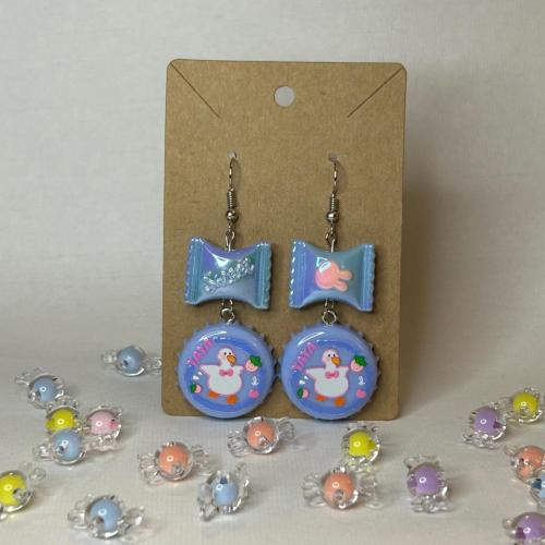 Blue Bottle Cap Earrings - $10